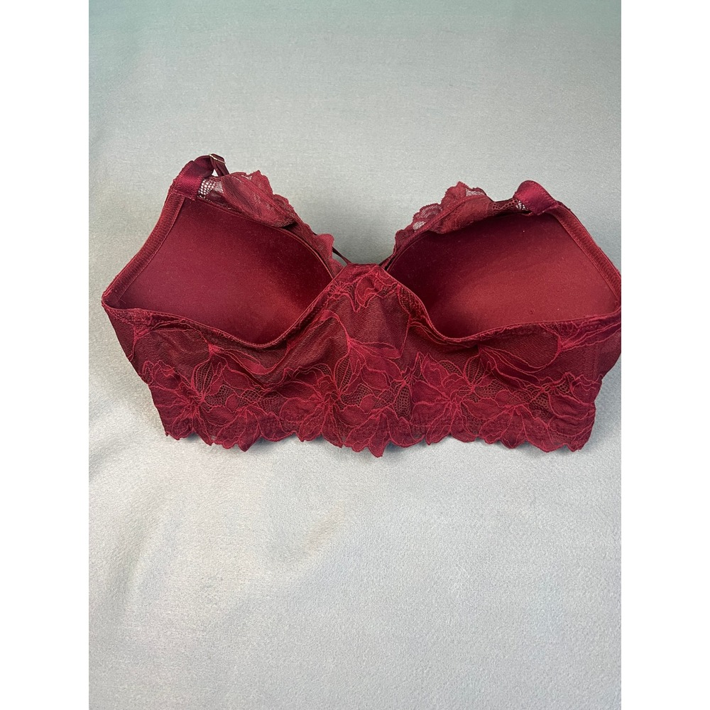 Auden Lace Push Up Plunge Bra Coquette Romantic Gothic Burgundy Nylon 42DDD - Picture 5 of 10